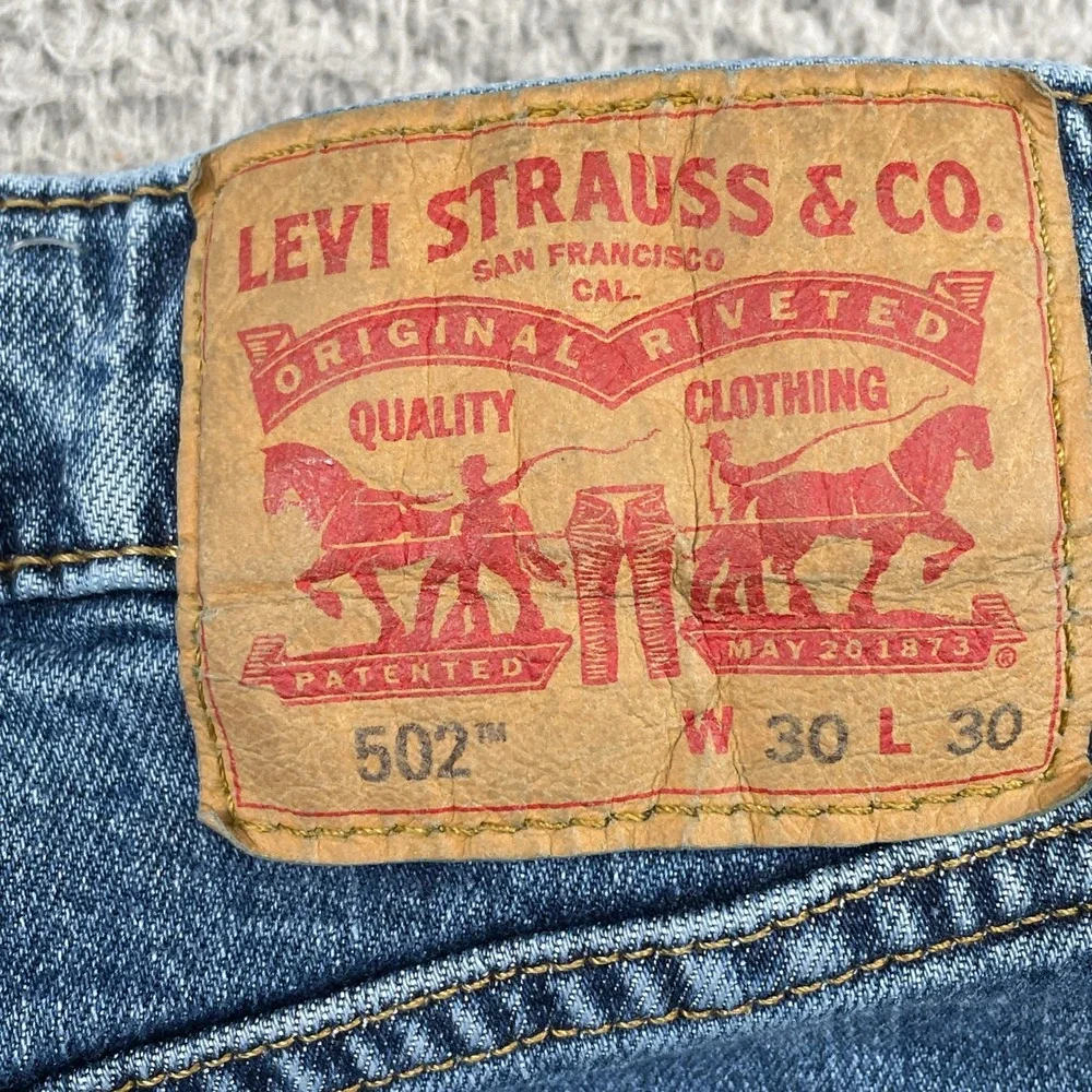 Levi's Jeans Mens 30x30 Blue 502 Regular Taper Distressed Stretch 29507-1117